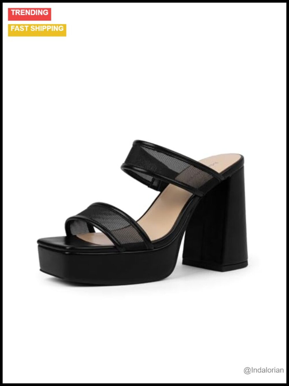 Platform Heels Square Open Toe Chunky Two Strap Sandals